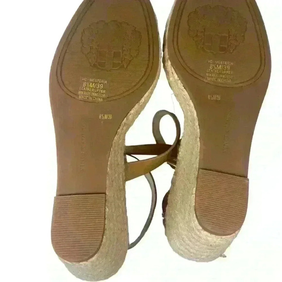 Vince Camuto Mesteria Espadrille Wedge Sandal Size 8.5 Tan Leather Strap Casual - Picture 6 of 14